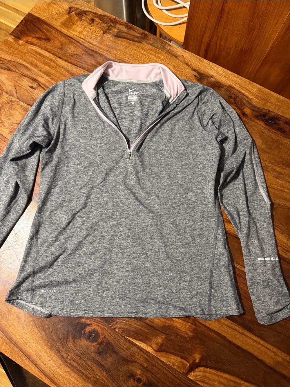 Nike Women's Gray Quarter-Zip Pullover with Light Pink Trim
